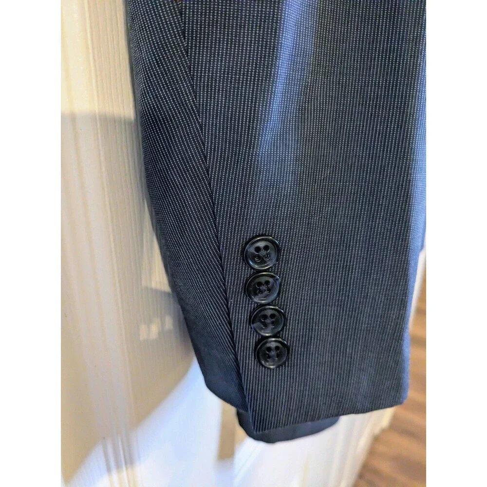 Calvin Klein Men’s Blazer 42L Navy Blue Microstripe Wool Suit Jacket Classic Fit